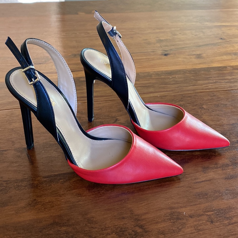 Express Black & Red Slingback Heels - 7